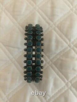 Rare Début Vintage Zuni Navajo Vert Turquoise Snake Sterling Bracelet En Argent Sterling