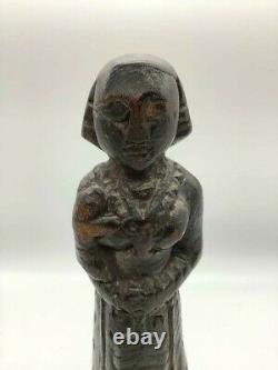Rare Early 1700s Antique Amérindienne Amérindienne Statue De La Mère Et De L'enfant