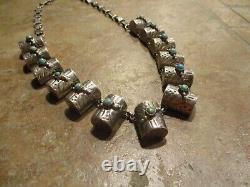 Rare Early Navajo Sterling Silver Turquoise Tresure Chest Collier