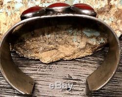 Rare Early Old Pawn Main Forgé Lingot Monnaie Argent & Gem Corail Rouge Bracelet