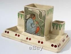 Rare Early Roseville Creamware Poterie Fumeur Set Avec Native American Indian