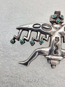 Rare Early Vtg Zuni Argent Foudre Turquoise Knifewing Kachina Serpent Broche