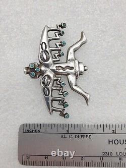 Rare Early Vtg Zuni Argent Foudre Turquoise Knifewing Kachina Serpent Broche