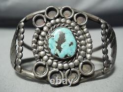 Rare Premier Dépôt Vintage Navajo Turquoise Bracelet En Argent Sterling