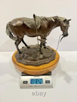Rare Sculpture en Bronze de Bob Parks 2/35 Cheval de Guerre Amérindien Signée 1974