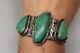 Rare Tôt Navajo Ingot Harvey Era Argent Vert Turquoise Cuff Bracelet Old Pawn