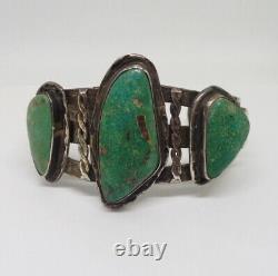 Rare Tôt Navajo Ingot Harvey Era Argent Vert Turquoise Cuff Bracelet Old Pawn