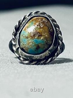 Rare Vintage Early Navajo Royston Bague En Argent Sterling Turquoise