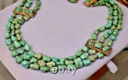 Rare Vintage Sterling Or Vermeil Chinois Turquoise 3 Strand Collier
