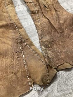 Salopettes en cuir vintage authentiques rares d'origine native des années 1900 avec évasement
