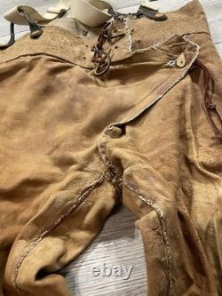 Salopettes en cuir vintage authentiques rares d'origine native des années 1900 avec évasement