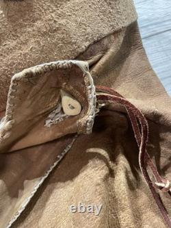 Salopettes en cuir vintage authentiques rares d'origine native des années 1900 avec évasement