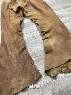 Salopettes en cuir vintage authentiques rares d'origine native des années 1900 avec évasement