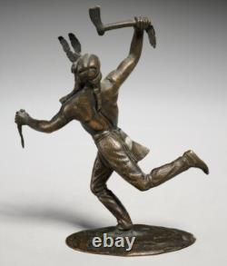 Sculture en bronze d'un chef indien américain antique du début du 20e siècle