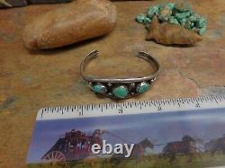 Superbe Bracelet en argent sterling avec 3 turquoises de la première période Navajo Native Old Pawn Fred Harvey Era