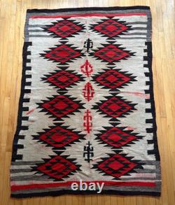 Tapis Navajo antique vintage, amérindien, grand, fait main, rouge, 76 x 54