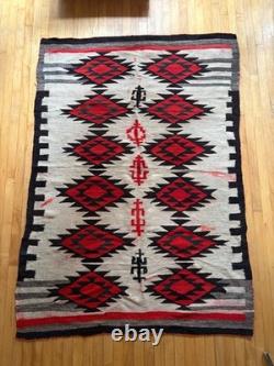 Tapis Navajo antique vintage, amérindien, grand, fait main, rouge, 76 x 54
