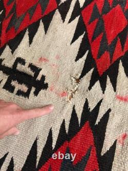 Tapis Navajo antique vintage, amérindien, grand, fait main, rouge, 76 x 54