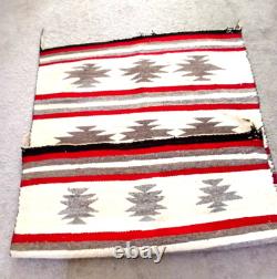 Tapis réversible en géométrique Thunderbird fait main Navajo ancien 48 x 34
