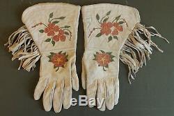 Très Fin 1900 Début Amérindien Cree Métis Brodé Gauntlet Gants