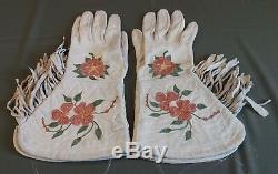 Très Fin 1900 Début Amérindien Cree Métis Brodé Gauntlet Gants