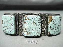 Très Rare Début De Dépôt # 8 Turquoise Vintage Navajo Bracelet En Argent Sterling