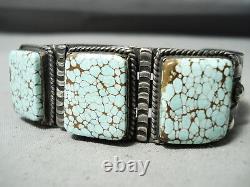 Très Rare Début De Dépôt # 8 Turquoise Vintage Navajo Bracelet En Argent Sterling
