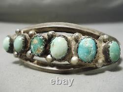 Très Tôt Vintage Navajo Cerrillos Turquoise Bracelet En Argent Sterling Vieux