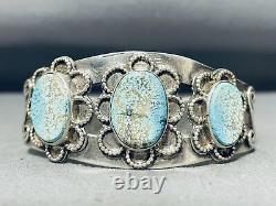 Très ancien bracelet en argent sterling avec turquoise Navajo #8 très précoce