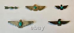 Très anciens épinglettes en argent de souvenirs amérindiens Thunderbird et flèche, lot de 5