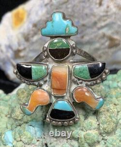 Très rare ! Bague Knifewing Zuni Leekya Deyuse en argent sterling et turquoise