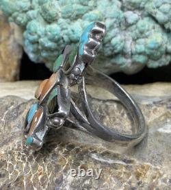 Très rare ! Bague Knifewing Zuni Leekya Deyuse en argent sterling et turquoise