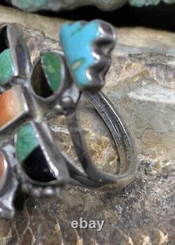 Très rare ! Bague Knifewing Zuni Leekya Deyuse en argent sterling et turquoise