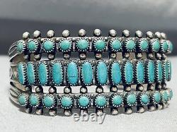 Un des meilleurs bracelets en argent sterling vintage et turquoise Navajo à trois rangées
