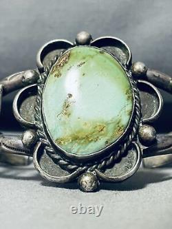 Un des plus beaux bracelets en argent sterling Navajo vintage avec turquoise Royston précoce