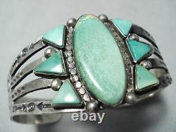 Unique Vintage Early Navajo Cerrillos Turquoise Bracelet En Argent Sterling