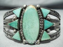 Unique Vintage Early Navajo Cerrillos Turquoise Bracelet En Argent Sterling
