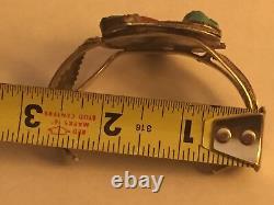 Vente Early Navaho Sterling Argent Kingman Turquoise Coffre-fort Leaf Bracelet Ry