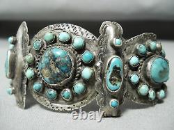 Vers La Fin Des Années 1800/ Début Des Années 1900 Vintage Bracelet En Argent Navajo Turquoise