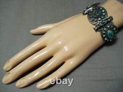Vers La Fin Des Années 1800/ Début Des Années 1900 Vintage Bracelet En Argent Navajo Turquoise