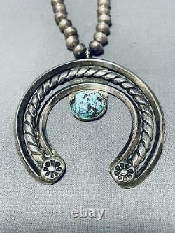 Vieille Monnaie Navajo Turquoise Coin Ou Collier Argent Sterling