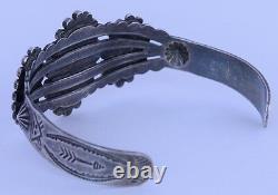 Vieux Sterling Argent Native American Navajo Pétoncled Bracelet Tôt Bell Trading
