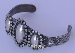 Vieux Sterling Argent Native American Navajo Pétoncled Bracelet Tôt Bell Trading