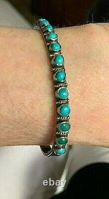 Vintage 1950's/début Des Années 60 Native American Sterling & Turquoise Bracelet