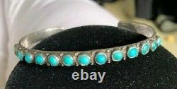 Vintage 1950's/début Des Années 60 Native American Sterling & Turquoise Bracelet
