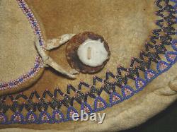 Vintage Amérindienne Indienne Sac Perlé Avec 12 Cones De Jingle Early