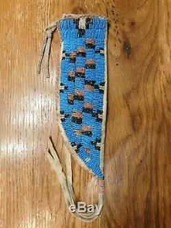 Vintage Début Des Années 1900 En Cuir Perlé Sioux Native American Couteau Gaine