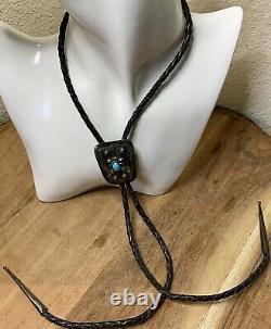 Vintage Early Bennett Signé Argent Sterling/turquoise Navajo Bolo Tie