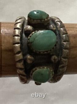 Vintage Early Huge Native American Navajo Argent Sterling Cluster Turquoise Anneau