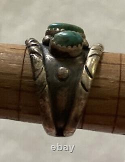 Vintage Early Huge Native American Navajo Argent Sterling Cluster Turquoise Anneau